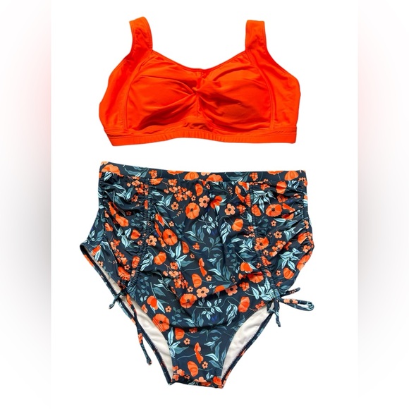 HANNA NIKOLE plus size 18W retro floral high waist high waist bottom bikini top - Picture 2 of 5
